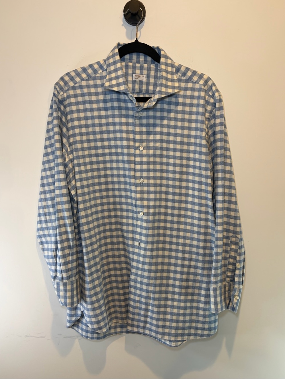 Borriello Men's Blue and White Gingham Button-Down Shirt